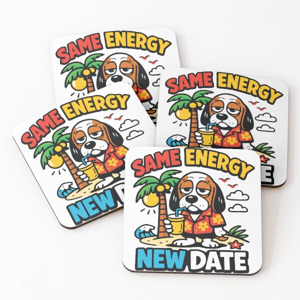 Item preview, Same Energy, New Date – Funny Beach Dog Vacation Cartoon designed and sold by PrintMastery.