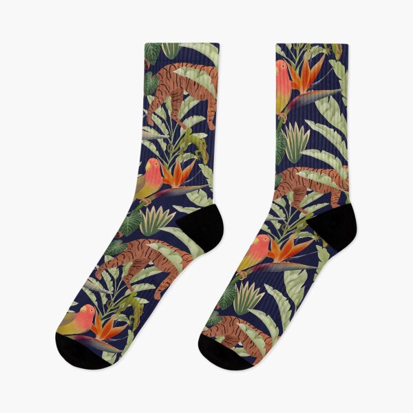 Item preview, Vibrant tropical jungle - tigers parrots lizards - bird of paradise flowers designed and sold by ahahdodo.