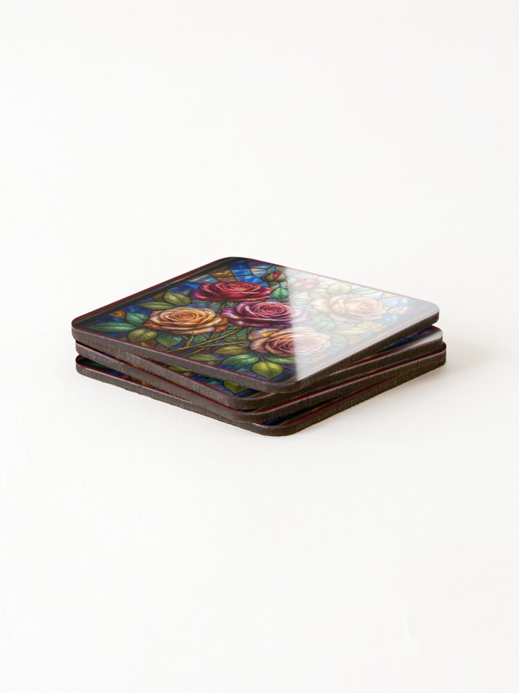 Thumbnail 4 of 5, Coasters (Set of 4), Stained Glass Roses designed and sold by Tridentulus.