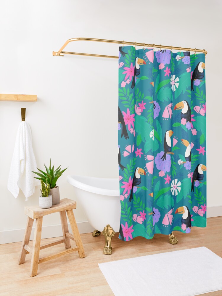Alternate view of Tropical Toucan Jungle Shower Curtain