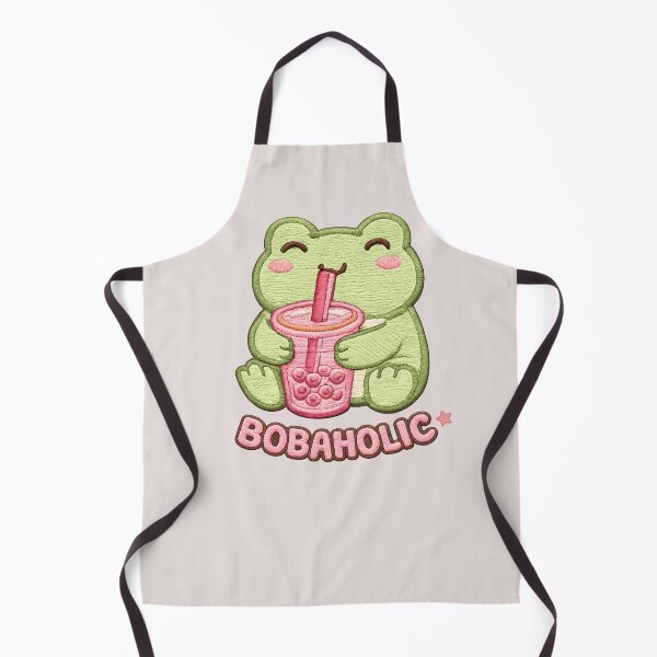 Item preview, BobaHolic Frog – Cute Embroidery Style Bubble Tea Design designed and sold by Artistusha.