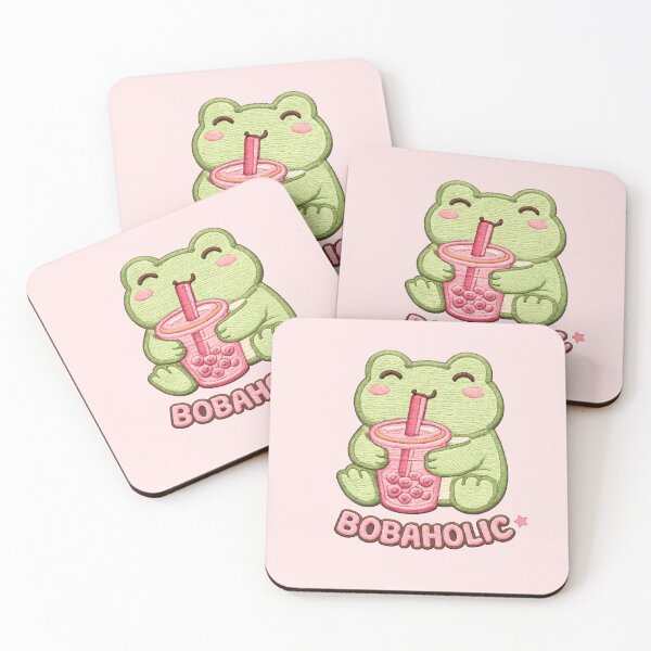 Item preview, BobaHolic Frog – Cute Embroidery Style Bubble Tea Design designed and sold by Artistusha.