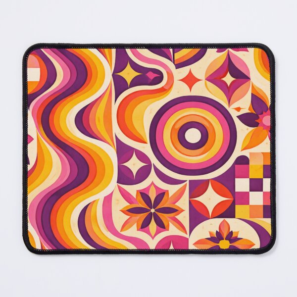 Item preview, Retro Geometric Pattern in Pink, Orange, Yellow and Purple – AI Generated Groovy Abstract Design designed and sold by Cleora Art .