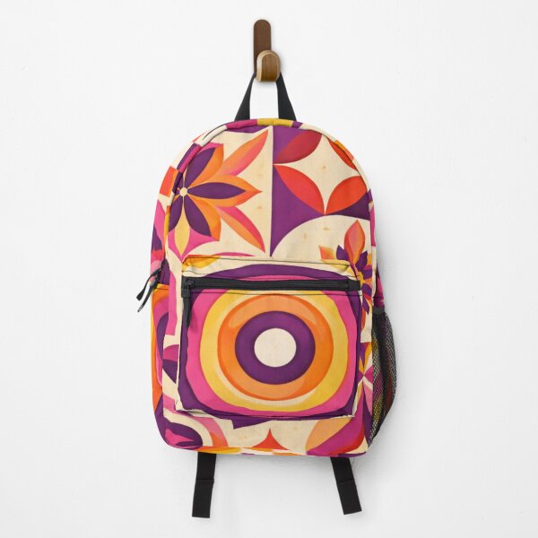 Item preview, Retro Geometric Pattern in Pink, Orange, Yellow and Purple – AI Generated Groovy Abstract Design designed and sold by Cleora Visuals.
