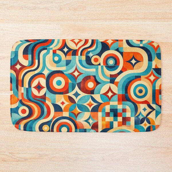 Item preview, Retro Geometric Pattern in Red, Navy Blue, Sky Blue and Cream – AI Generated Abstract Vintage Grid designed and sold by Cleora Art .
