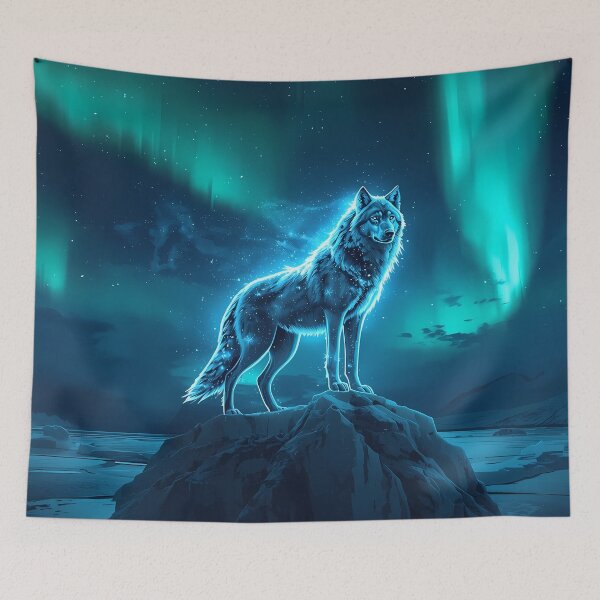 Item preview, Cosmic Spirit Wolves Aurora Art designed and sold by RkskArt.