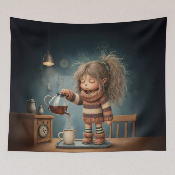 Item preview, Morning Tea Ritual – Cozy Whimsical Girl Illustration designed and sold by Whimsical Hug.