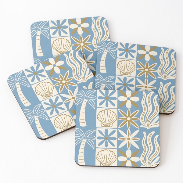 Item preview, Coastal Tile Seamless Pattern Palm Shell Seaweed Ocean Mediterranean Beach designed and sold by FRH Design ⭐⭐⭐⭐⭐.