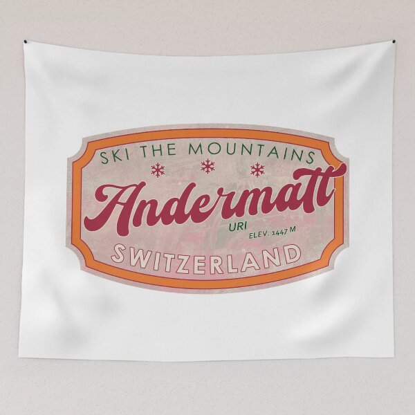 Item preview, Andermatt, Switzerland, Uri, Ski, textured skiing badge designed and sold by Wanderful-roads.