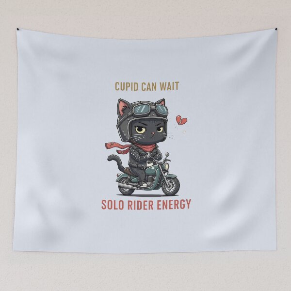 Item preview, Cupid Can Wait — Solo Rider Energy Biker Cat Meme designed and sold by Moon's Arts.