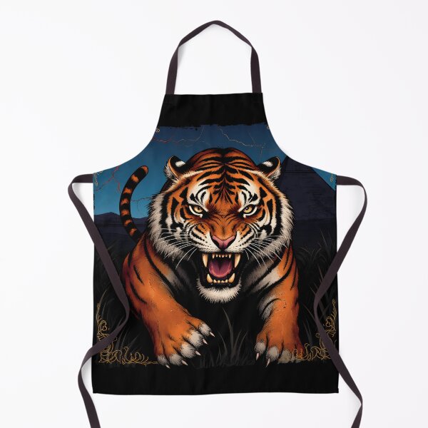 Item preview, A colossal tiger emerging from the undergrowth, a symbol of the fall of the Jackal King. Dark atmosphere, dramatic engraving, texture reminiscent of ancient Sumerian papyrus. designed and sold by Absolutsoma.