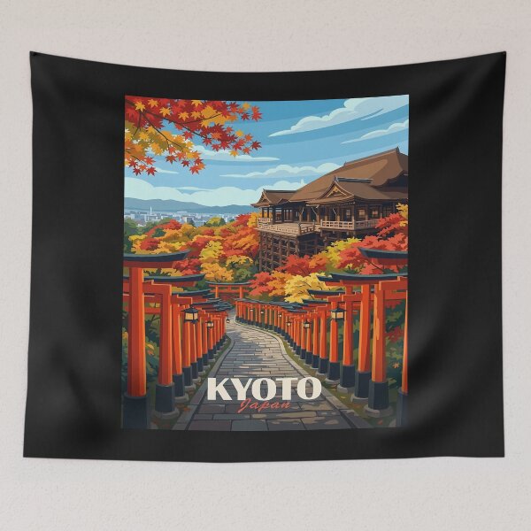 Item preview, Kyoto Japan Autumn Landscape Illustration designed and sold by redderkunziee.