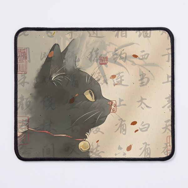 Item preview, Zen Black Cat Art – Traditional Chinese Ink Painting with Calligraphy designed and sold by MindsetPlates.