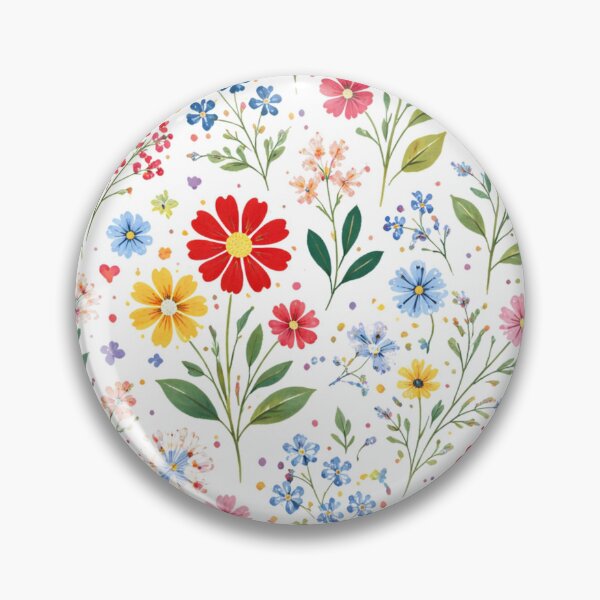 Item preview, Colorful Floral Pattern in Red, Blue, Yellow and Green – AI Generated Folk Botanical Design designed and sold by Cleora Art .