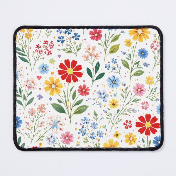 Item preview, Colorful Floral Pattern in Red, Blue, Yellow and Green – AI Generated Folk Botanical Design designed and sold by Cleora Art .