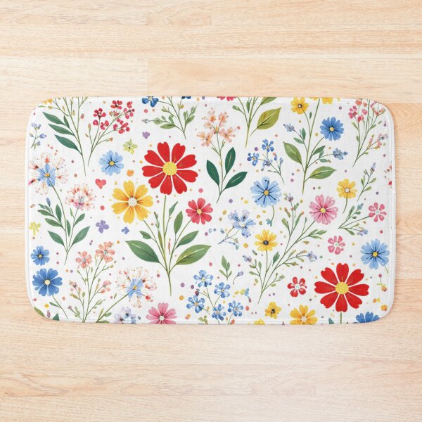 Item preview, Colorful Floral Pattern in Red, Blue, Yellow and Green – AI Generated Folk Botanical Design designed and sold by Cleora Art .