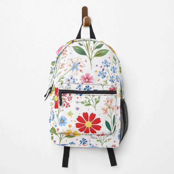 Item preview, Colorful Floral Pattern in Red, Blue, Yellow and Green – AI Generated Folk Botanical Design designed and sold by Cleora Art .