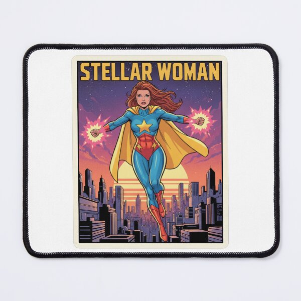 Aperçu de l'œuvre Stellar Woman, super-héroïne rétro - style BD vintage des années 70 créée et vendue par Patternomania.