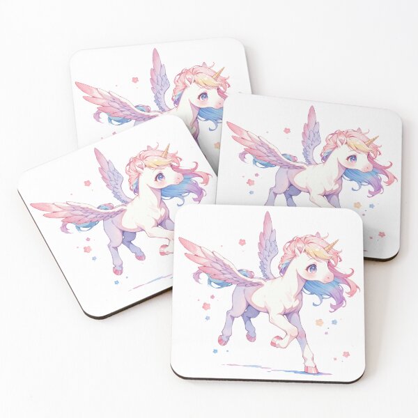 Item preview, Watercolor Kawaii Winged Unicorn with Pastel Rainbow Mane and Wings  designed and sold by Jagamusubi.