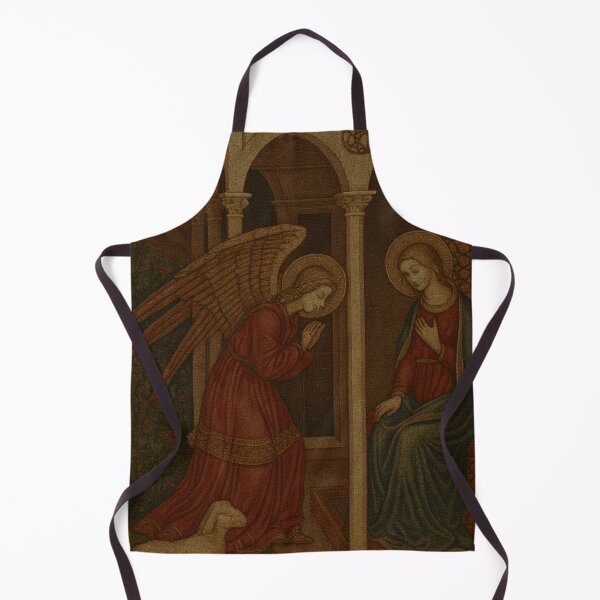 Item preview, Annunciation Tapestry – Angel Gabriel & Virgin Mary in Gothic Arches designed and sold by LuxuryApparels.