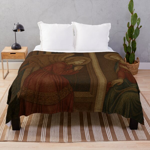Item preview, Annunciation Tapestry – Angel Gabriel & Virgin Mary in Gothic Arches designed and sold by LuxuryApparels.