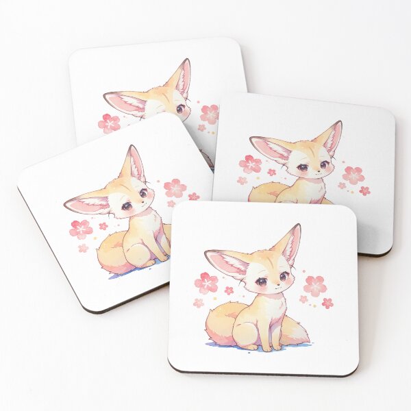 Item preview, Watercolor Fennec Fox with Large Ears and Floating Pink Blossoms designed and sold by Jagamusubi.