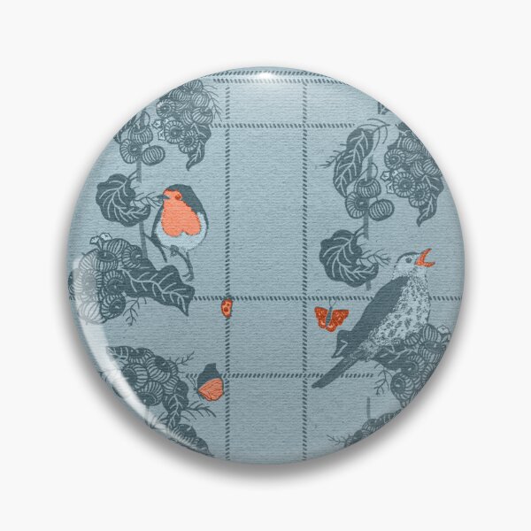 Item preview, Birds Butterflies and Ladybirds Check Irish Garden in Blue Grey designed and sold by HillsandSheep.