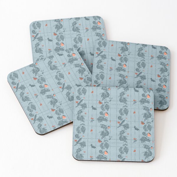 Item preview, Birds Butterflies and Ladybirds Check Irish Garden in Blue Grey designed and sold by HillsandSheep.