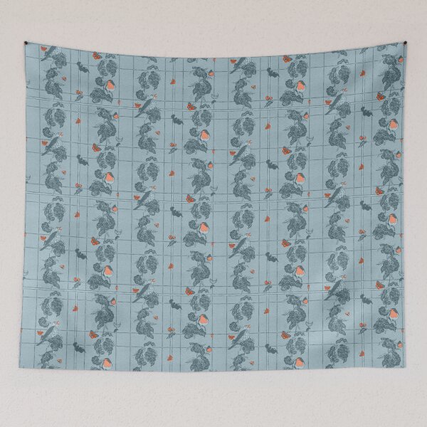 Item preview, Birds Butterflies and Ladybirds Check Irish Garden in Blue Grey designed and sold by HillsandSheep.