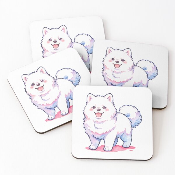 Item preview, Watercolor Fluffy Samoyed Puppy with Happy Smile and Purple Tints designed and sold by Jagamusubi.