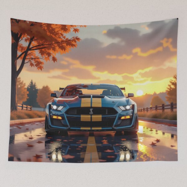 Item preview, Front view of a Ford Mustang in autumn – sports car at sunset designed and sold by Salimgor Hangaround Music.