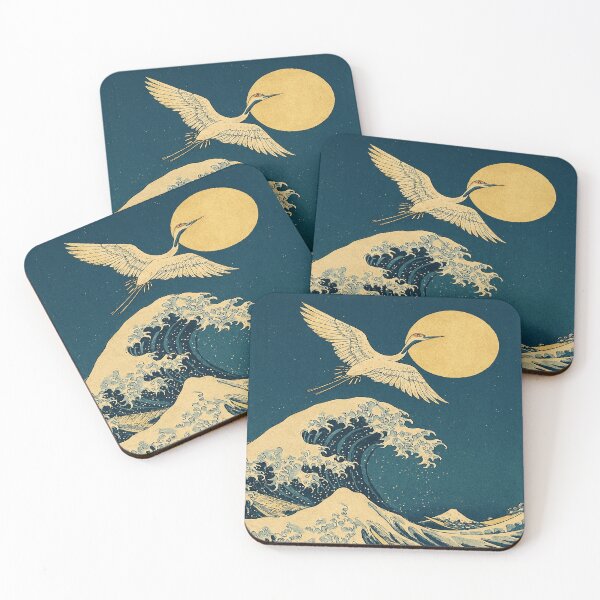 Item preview, Crane Over Waves – Japanese Moonlit Ocean Art designed and sold by myforestfog.