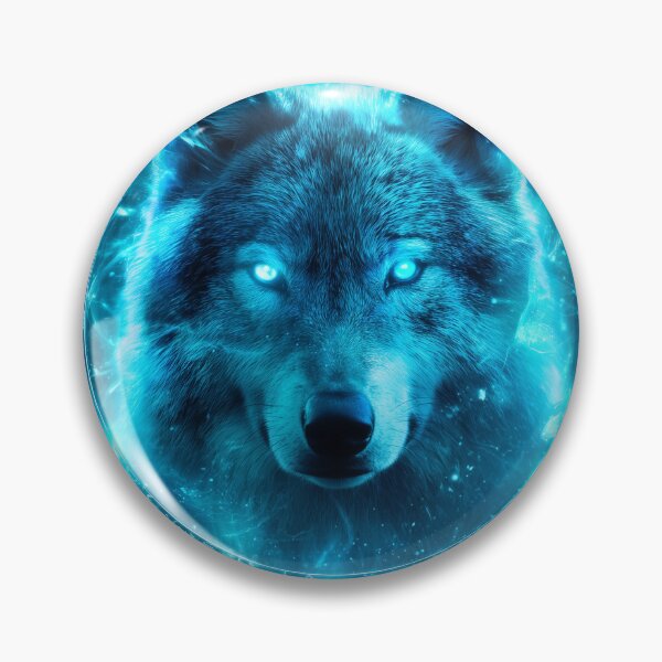 Item preview, Neon Rune Wolf – Glowing Mystic Wolf Spirit in Blue Energy Circle designed and sold by VisionaryVeils.