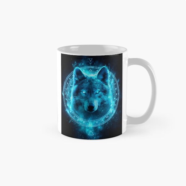 Item preview, Neon Rune Wolf – Glowing Mystic Wolf Spirit in Blue Energy Circle designed and sold by VisionaryVeils.