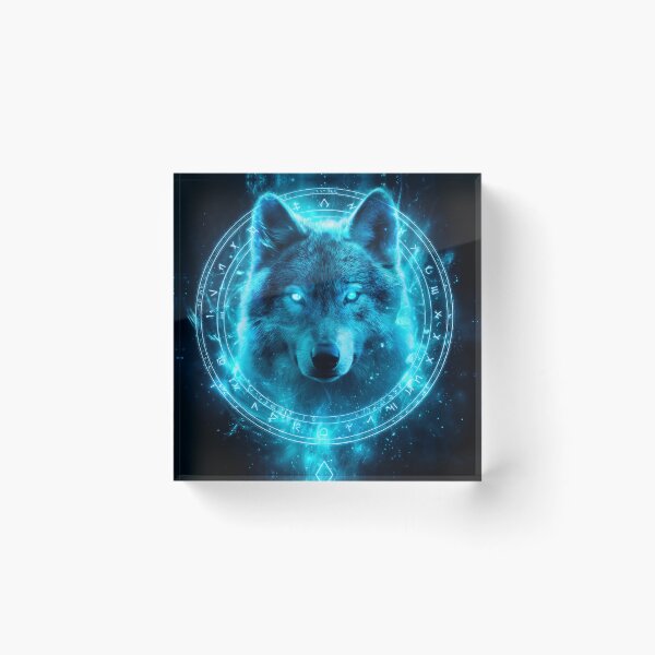 Item preview, Neon Rune Wolf – Glowing Mystic Wolf Spirit in Blue Energy Circle designed and sold by VisionaryVeils.