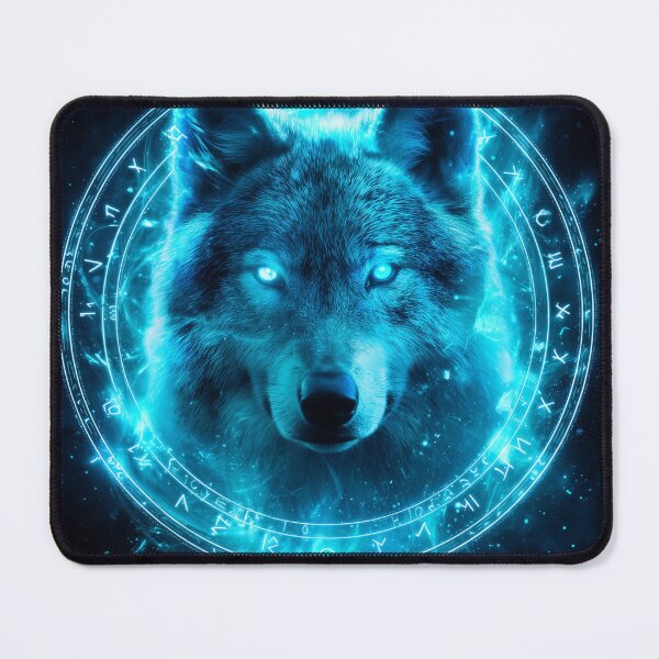 Item preview, Neon Rune Wolf – Glowing Mystic Wolf Spirit in Blue Energy Circle designed and sold by VisionaryVeils.