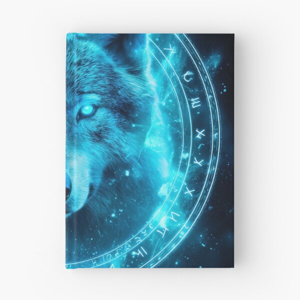 Item preview, Neon Rune Wolf – Glowing Mystic Wolf Spirit in Blue Energy Circle designed and sold by VisionaryVeils.