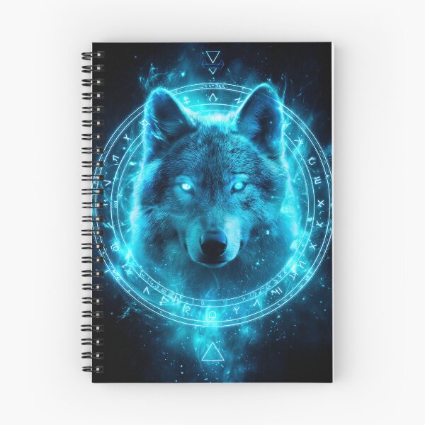 Item preview, Neon Rune Wolf – Glowing Mystic Wolf Spirit in Blue Energy Circle designed and sold by VisionaryVeils.