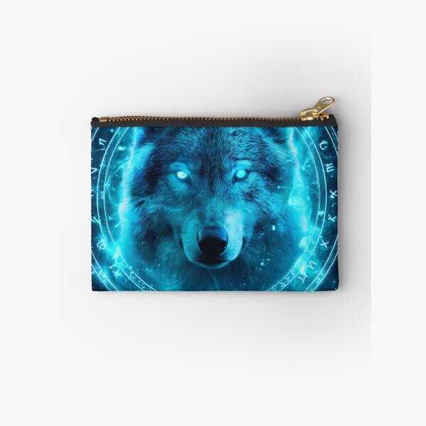 Item preview, Neon Rune Wolf – Glowing Mystic Wolf Spirit in Blue Energy Circle designed and sold by VisionaryVeils.