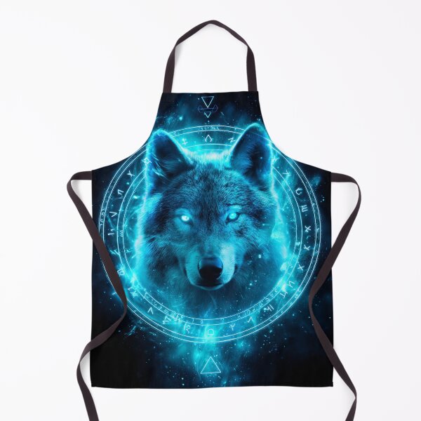 Item preview, Neon Rune Wolf – Glowing Mystic Wolf Spirit in Blue Energy Circle designed and sold by VisionaryVeils.