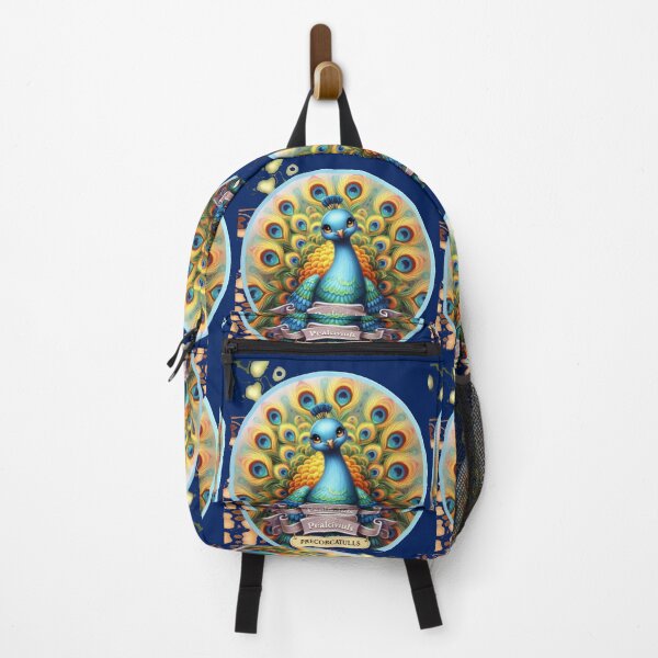 Item preview, Colorful Peacock Label – Front & Side View with Fan-Shaped Tail   designed and sold by PaintMeWorld.