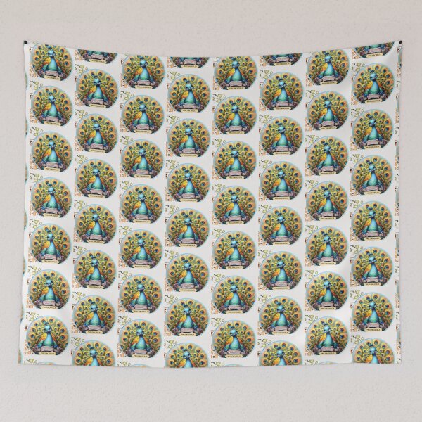 Item preview, Colorful Peacock Label – Front & Side View with Fan-Shaped Tail   designed and sold by PaintMeWorld.