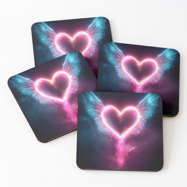 Item preview, Neon Angel Heart – Glowing Pink & Blue Wings | Cosmic Love Art designed and sold by VisionaryVeils.