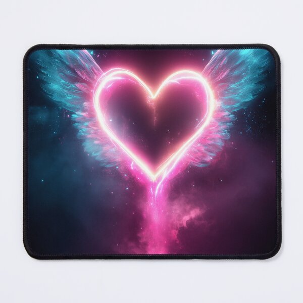 Item preview, Neon Angel Heart – Glowing Pink & Blue Wings | Cosmic Love Art designed and sold by VisionaryVeils.
