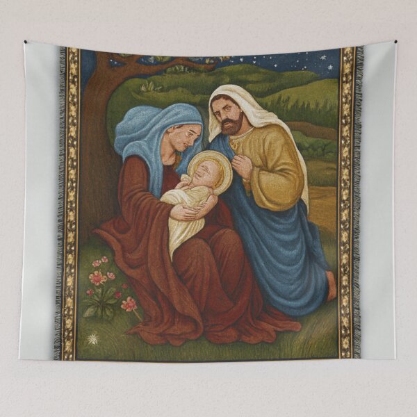 Item preview,  Starry Night Nativity Tapestry – Sacred Family Under the Tree designed and sold by LuxuryApparels.