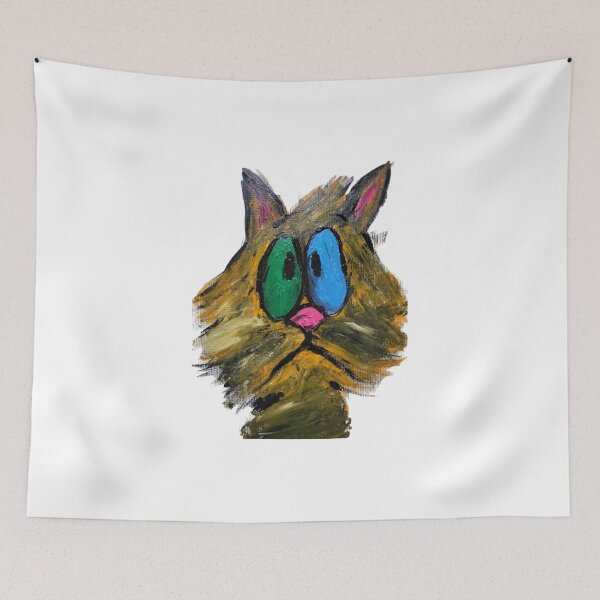 Item preview, Existential Crisis Cat - Quirky Hand-Painted Abstract Art designed and sold by BeyondInkwell.