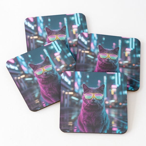 Item preview, Cat with neon glasses in the futuristic city designed and sold by Hosharu Gaming.