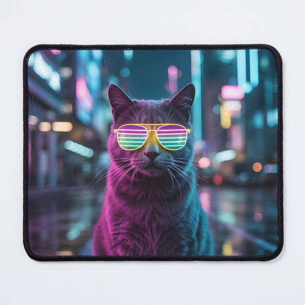 Item preview, Cat with neon glasses in the futuristic city designed and sold by Hosharu Gaming.