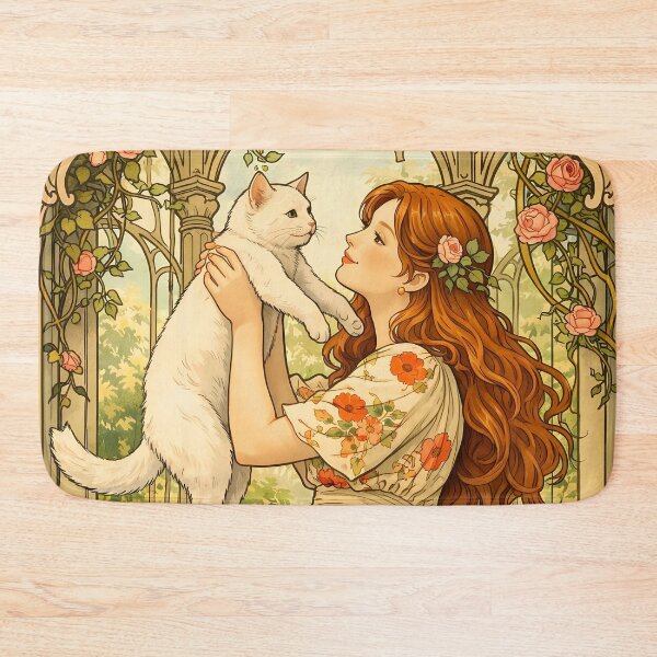 Item preview, Woman with White Cat in Garden designed and sold by cuprum.
