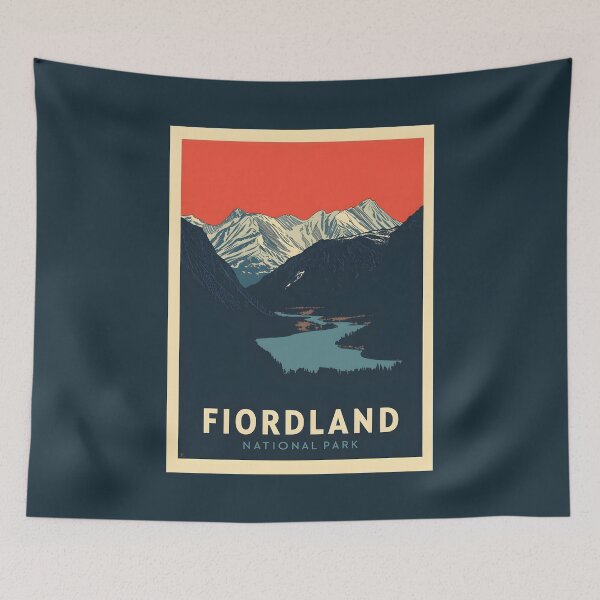 Item preview, A Vintage Travel Illustration of Fiordland National Park - New Zealand designed and sold by GoodOldVintage.